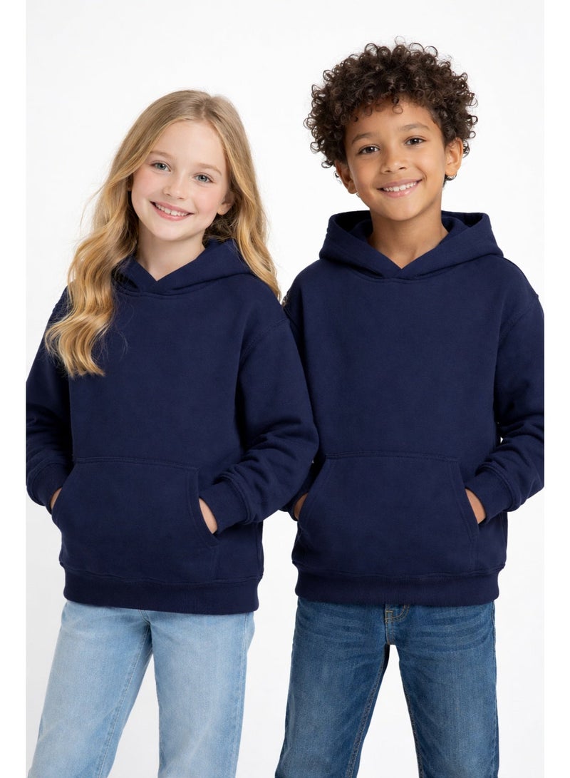 Premium Apparel Kids Navy Blue Regular-Fit Hoodie – Unisex Pullover Sweatshirt for Boys & Girls, Casual Everyday Wear - Image 1